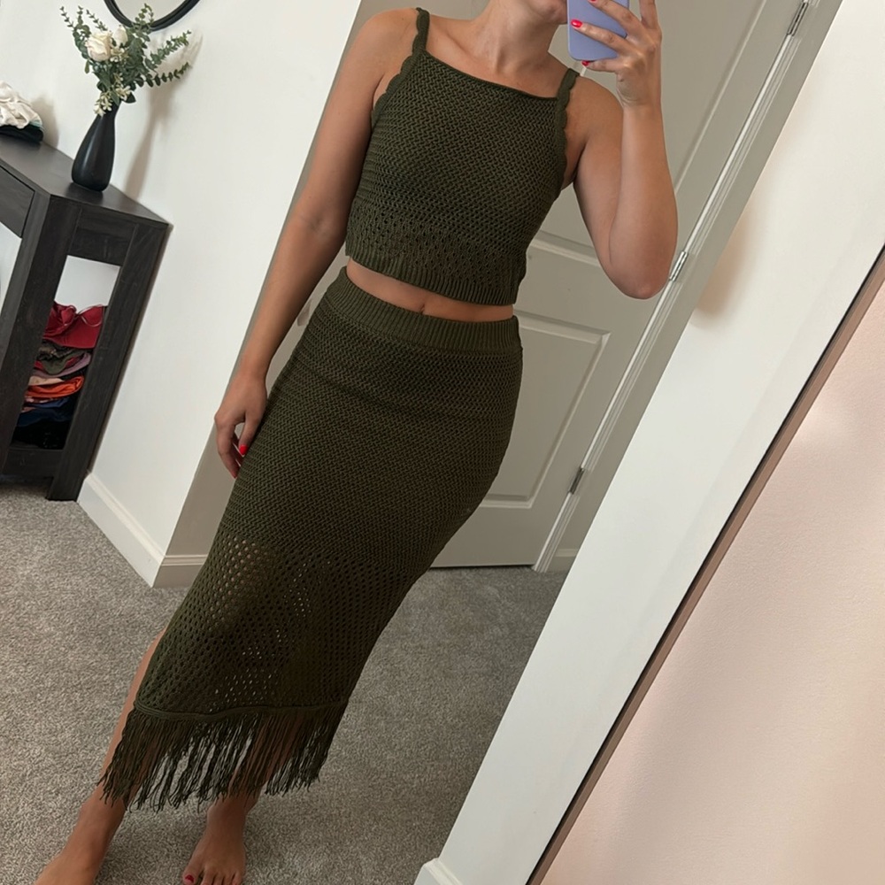 Green Knit skirt and top set